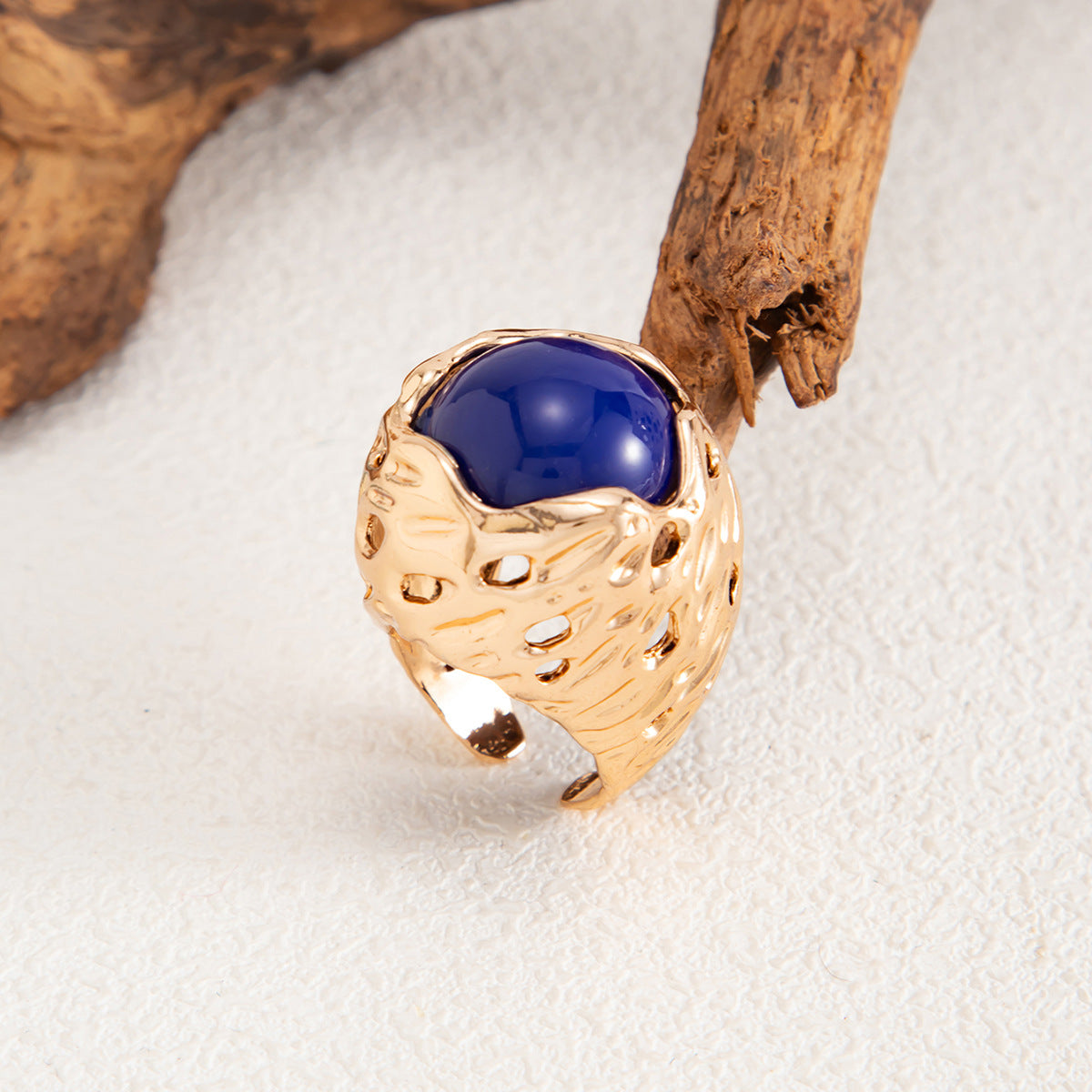 Planderful Bird Nest Gem Ring Bold Retro Geometric Resin Inlay For Statement Jewelry Lovers
