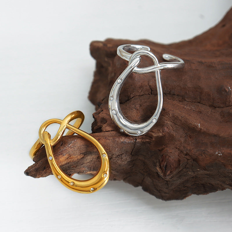 Geometric Curve Cold Wind Titanium Steel Ring - Women's Jewelry by Planderful