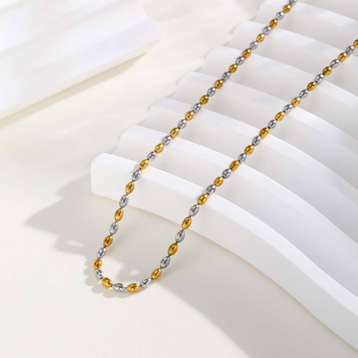 Stainless Steel Bead Necklace Ladies – Rugby Bead Chain Necklace Gold
