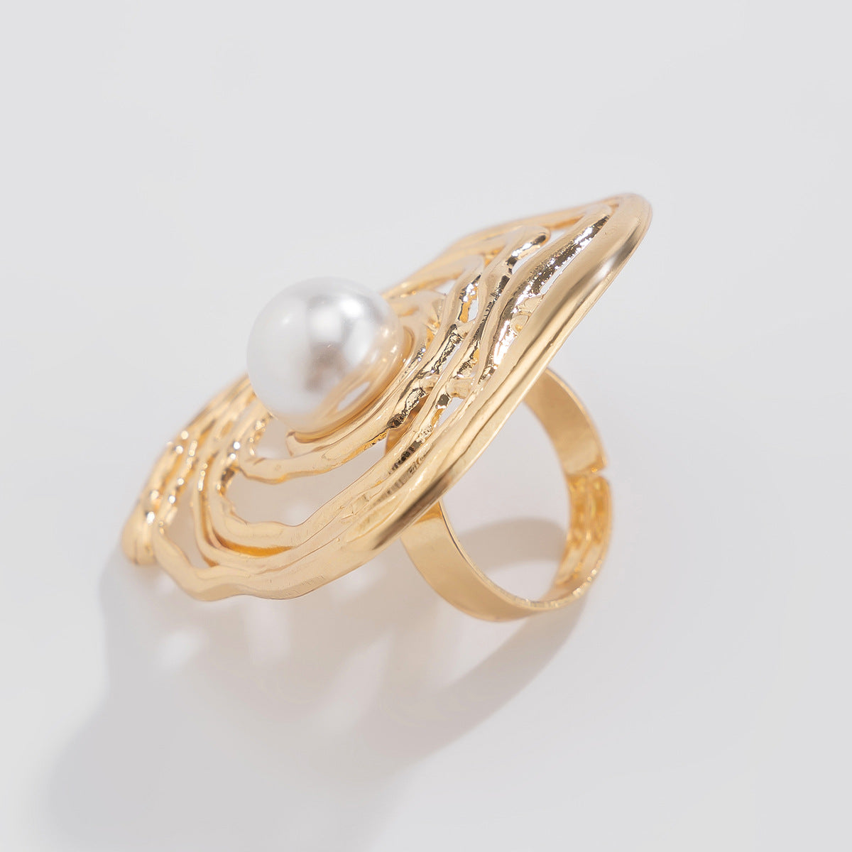Planderful Vienna Verve Imitation Pearl Ring Open Wind Fold Metal Ring For Trendy Women And Gift Seekers