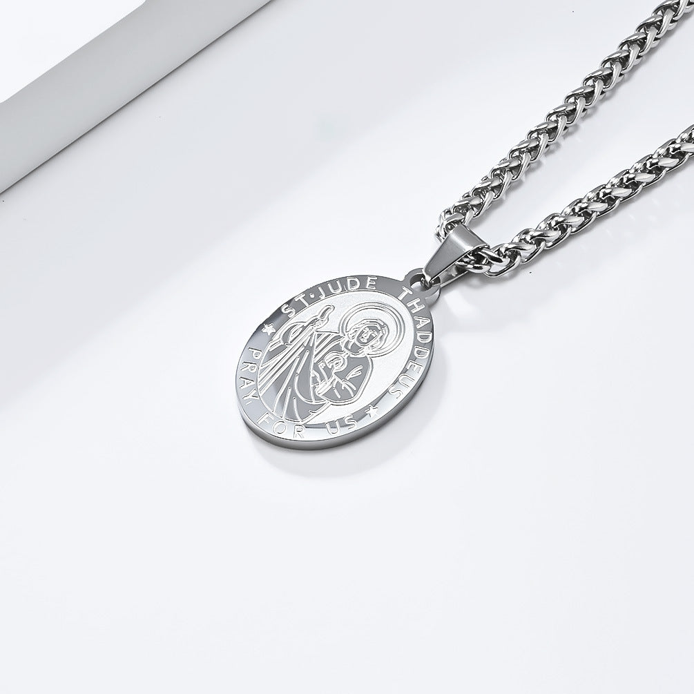 Patron Saint Archangel Oval Medal Pendant Titanium Steel Unisex Necklace By Planderful Everyday Genie Protection Gift