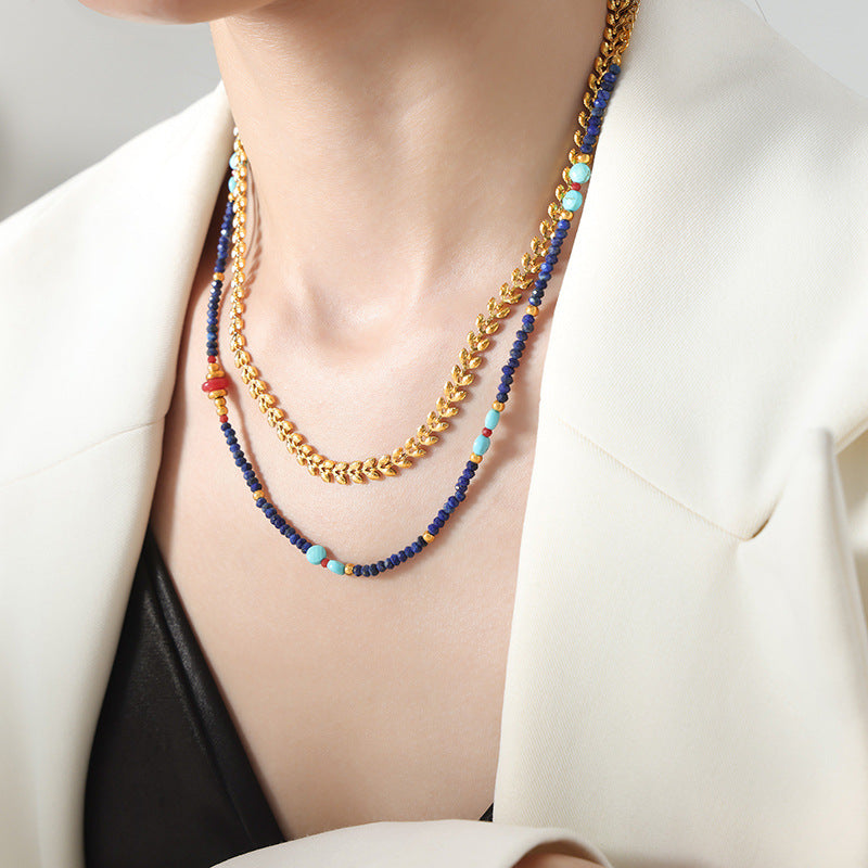 Retro Palace Style Handmade Beaded Necklace with Natural Stones for Women