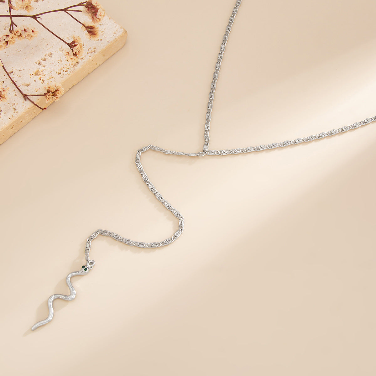Snake Pendant Y-Shaped Tassel Necklace