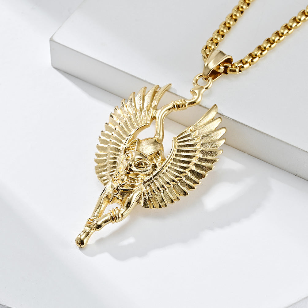 Vintage Egyptian Cat God Stainless Steel Necklace Unisex