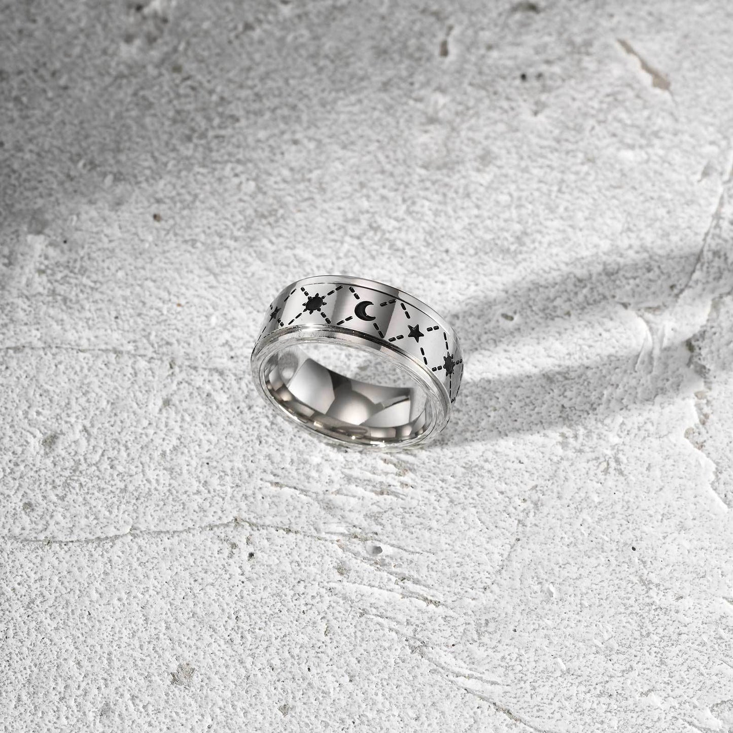 Mens Trend Stainless Steel Sun Moon Rotating Ring Jewelry