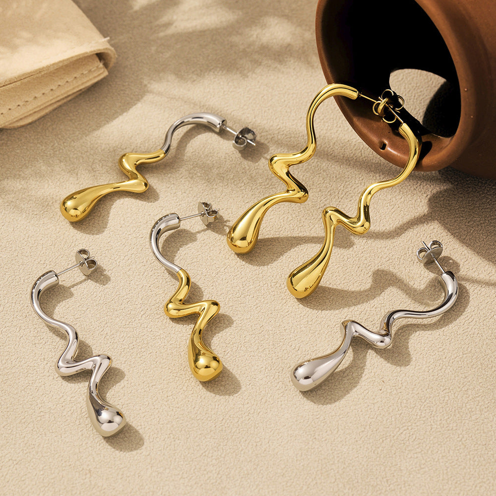 Planderful Women Irregular Water Drop Earrings 18K Gold