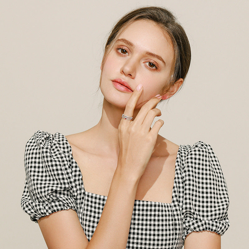 Sweet Korean Style Sterling Silver Ring with Zircon Row Decor