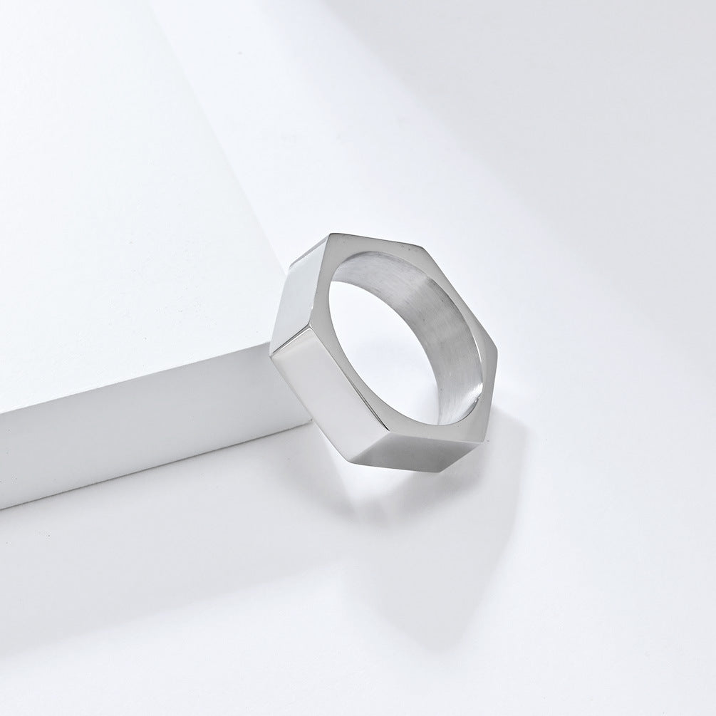 Steel Ring - Minimalist Geometric Hexagonal Design For Everyday Wear, Unisex Style By Planderful