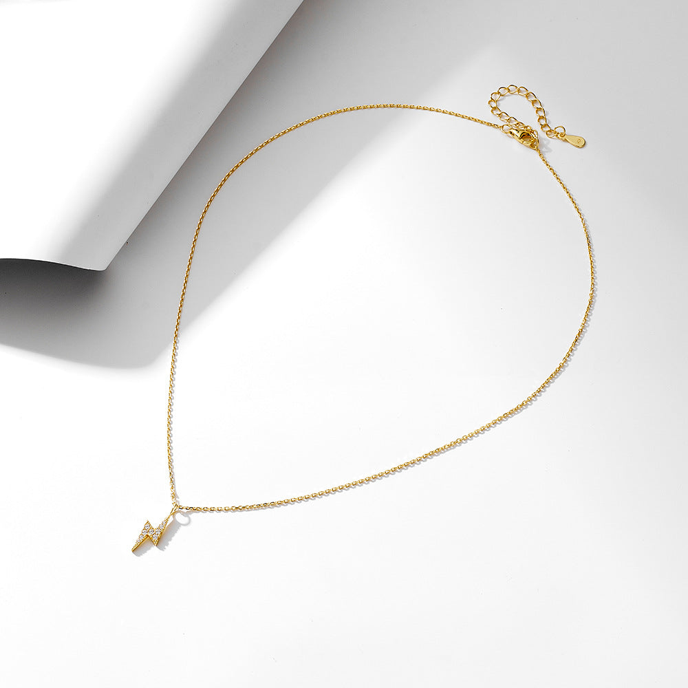 S925 Sterling Silver Inlaid With Zircon Lightning Necklace Minimalist Design Chain