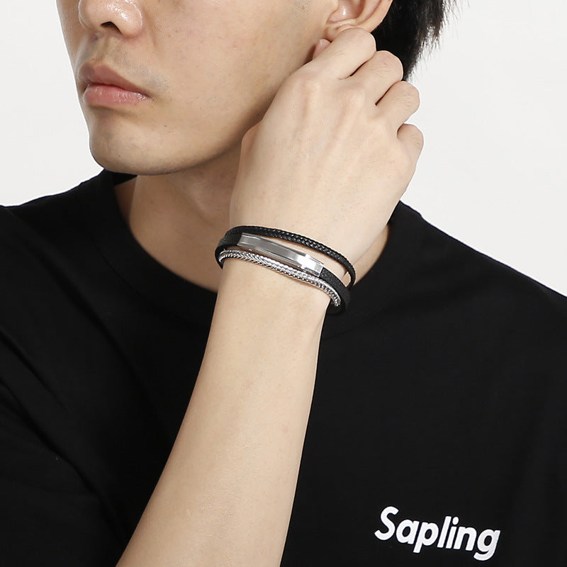 Planderful Mens Leather Bracelet MultiLayer Magnetic Buckle