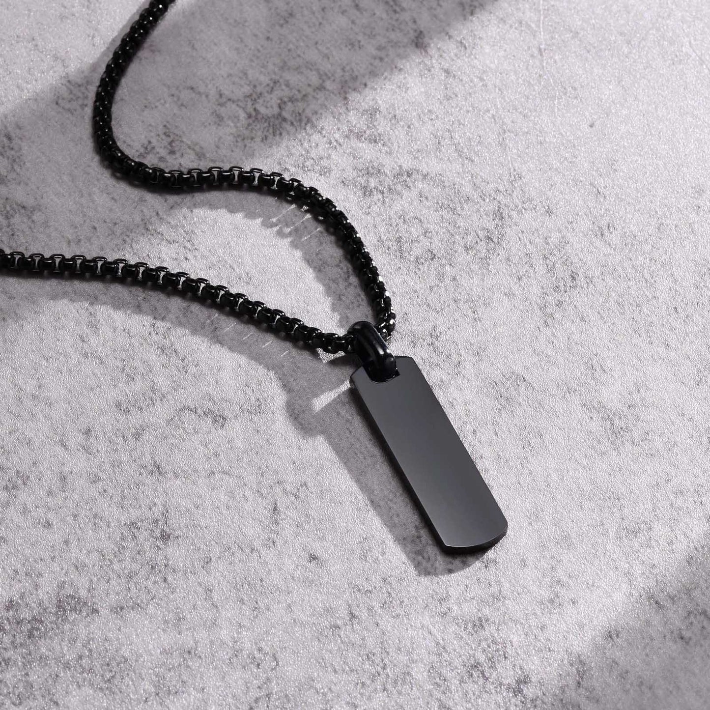Stainless Steel Glossy Tag Black Pendant Necklace for Men