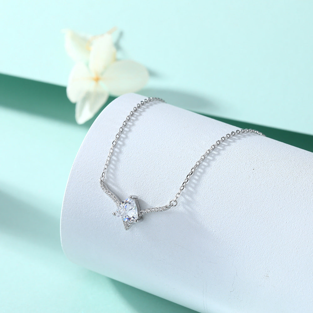 Planderful S925 Sterling Silver Zircon V Shaped Necklace For Women Elegant Light Luxury Collarbone Chain