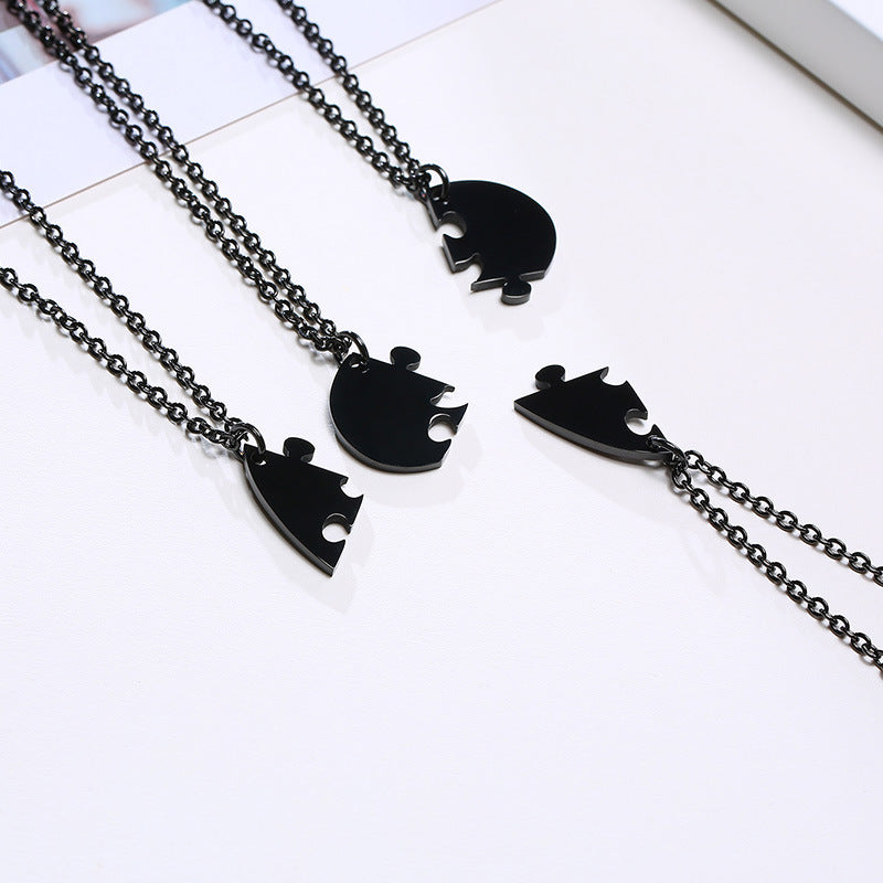 3-Person Stainless Steel Hollow Butterfly Heart Necklace Black