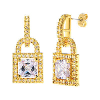 Gold-Tone Crystal Padlock Drop Earrings