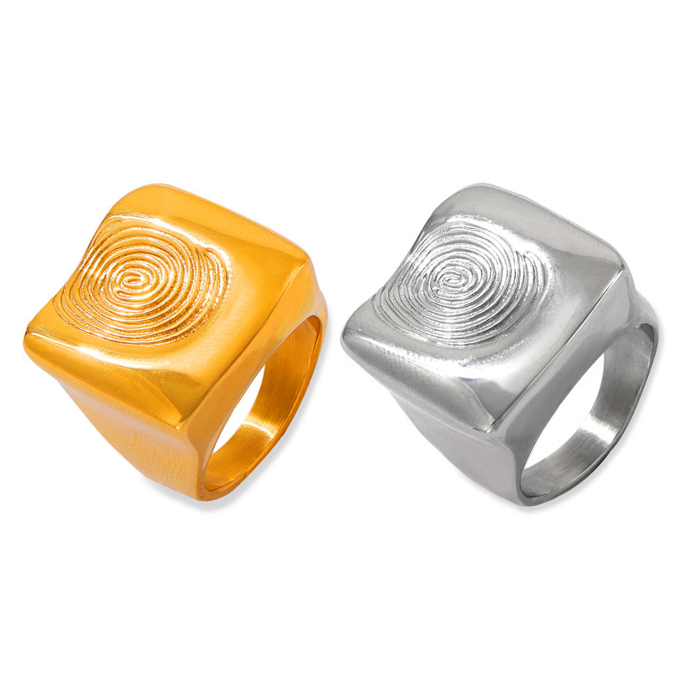 European American Style Gold-Plated Titanium Steel Fingerprint Ring
