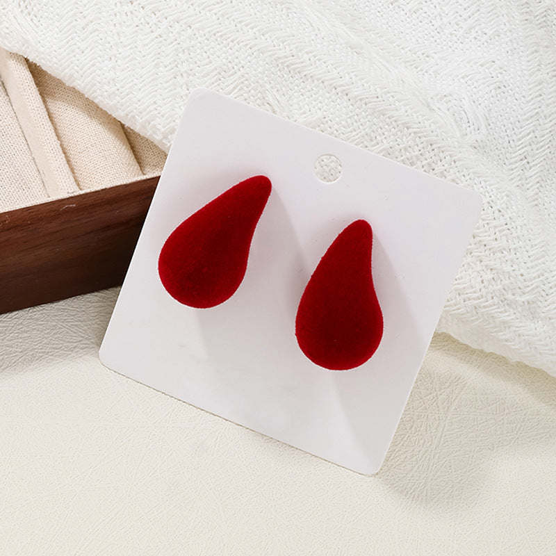 Sweet Red Flocked Pea Shape Stud Earrings - Vienna Verve Collection