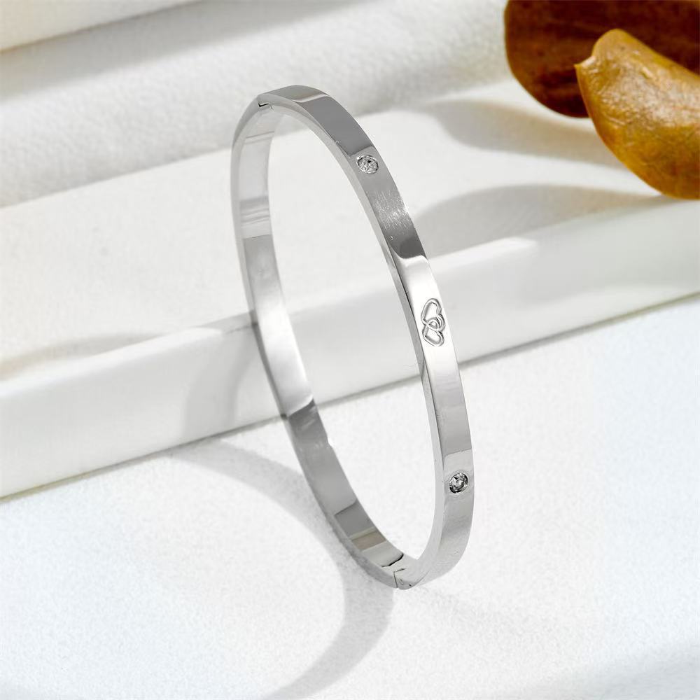 Planderful Jewelry Stainless Steel Zircon Open Bracelet For Women European Inspired Minimalist Luxury