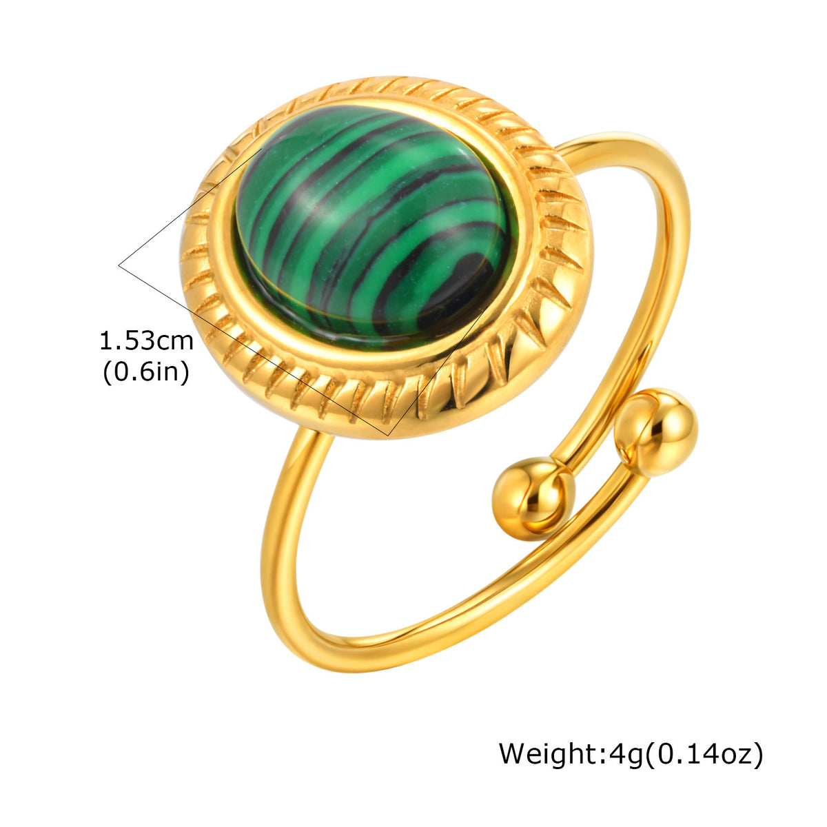 Stainless Steel Oval Natural Stone Design Sense Open Ring Gold
