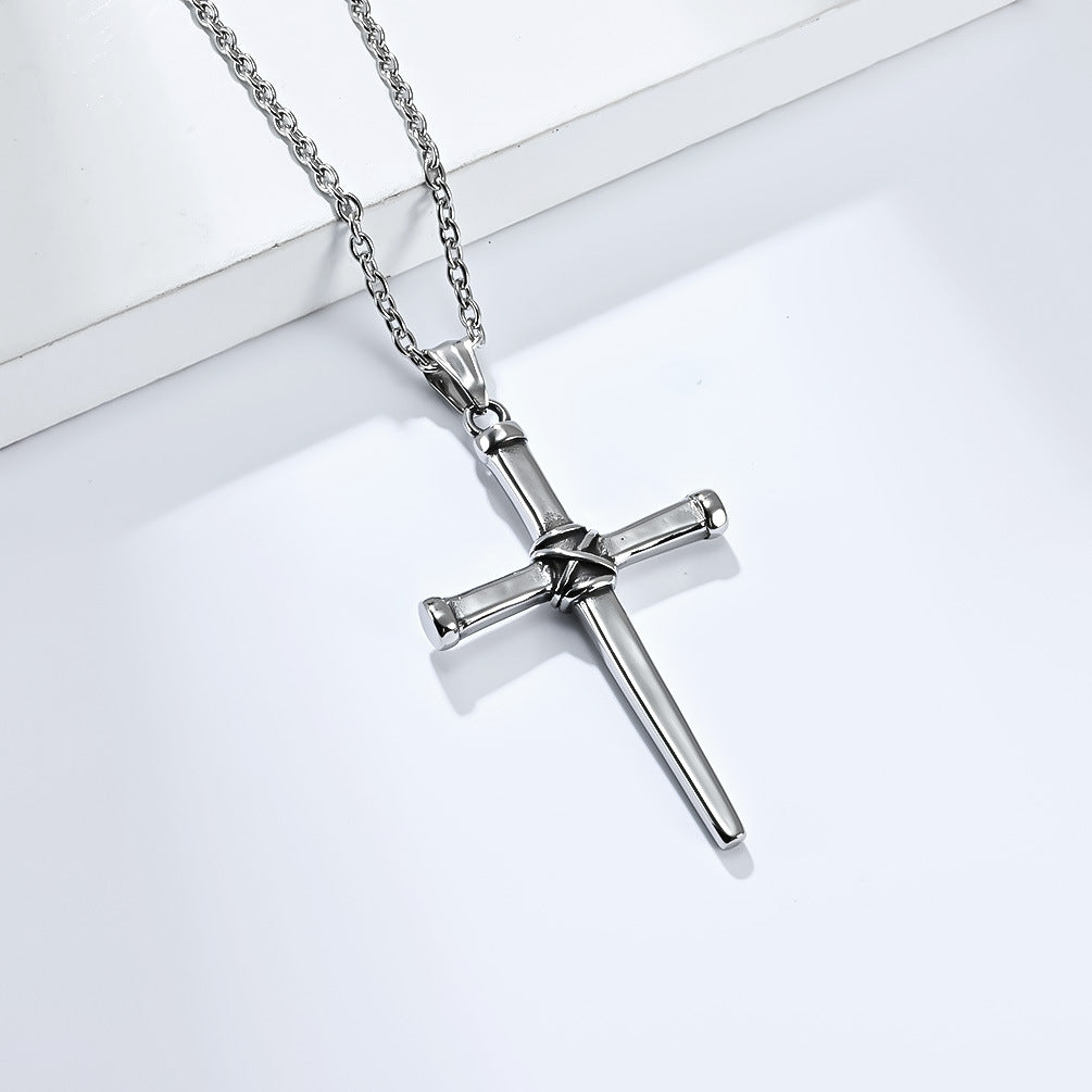 Neutral Cold Wind Retro Forged Steel Nail Cross Necklace for Men