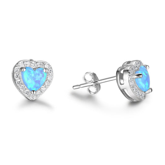 Planderful Jewelry Peach Opal Heart Stud Earrings Sterling Silver Halo With Zircon Accents