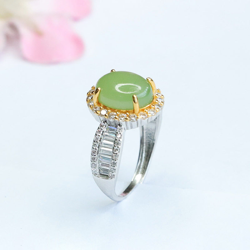 925 Sterling Silver Hetian Jasper Zircon Ring