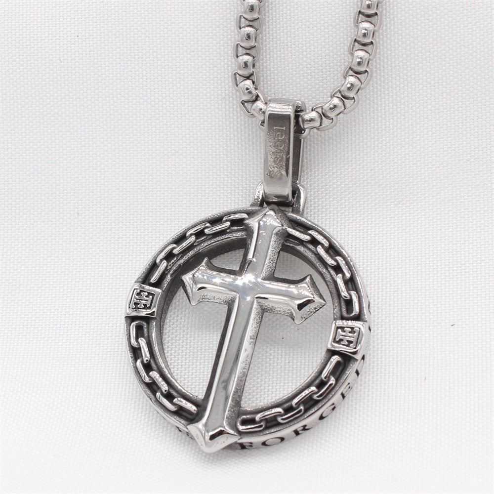 Planderful Everyday Genie – European and American Retro Cross Men’s Titanium Steel Pendant Necklace