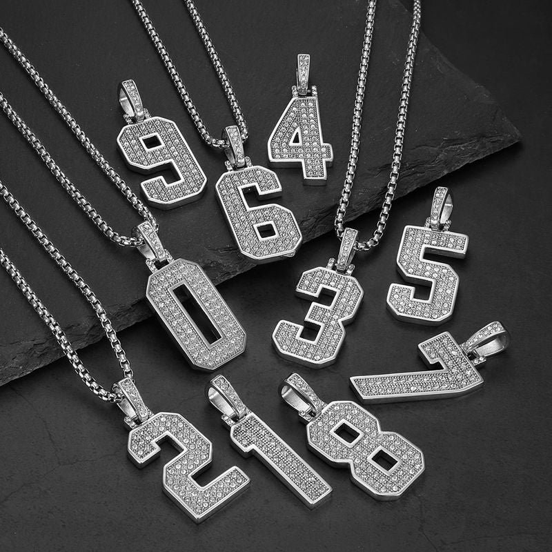 Planderful Everyday Genie Hiphop Stainless Steel Gold Plated Zircon 0to9 Digital Pendant Necklace For Men