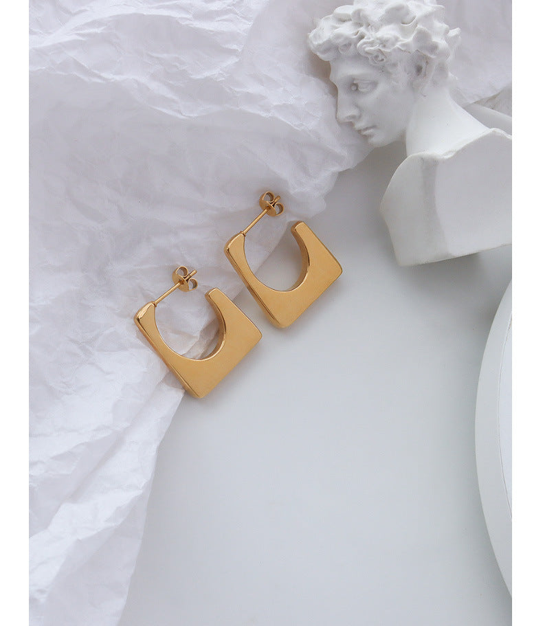 Geometric Square Earrings in Titanium Steel with 18K Gold Accents
