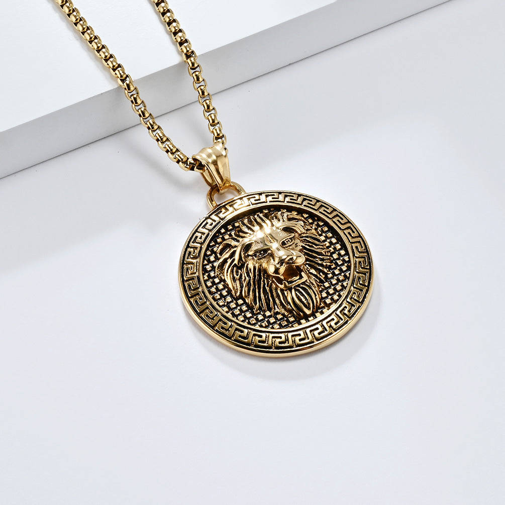European And American Retro Lion Head Titanium Steel Pendant Necklace