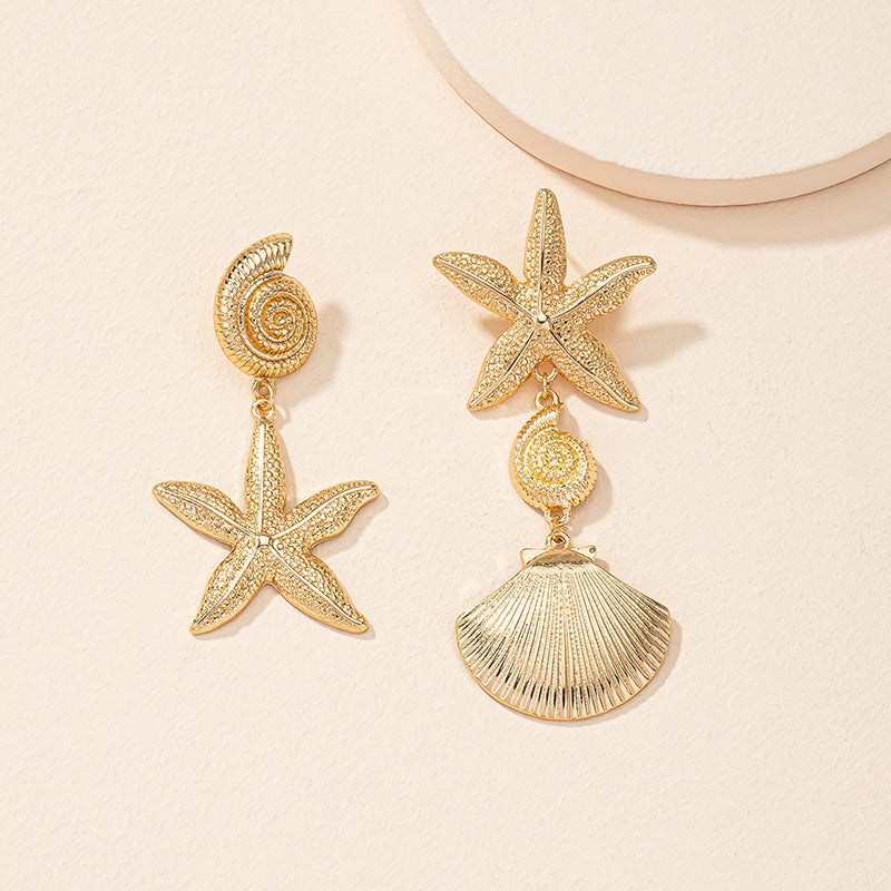 Seashell Starfish Retro Metal Earrings with Creative Twist