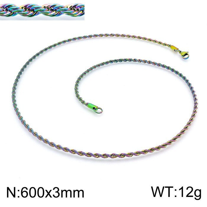 Sweater Chain Hip Hop Vacuum Plated 3mm Twist Chain Regular Chain Stainless Steel Necklace