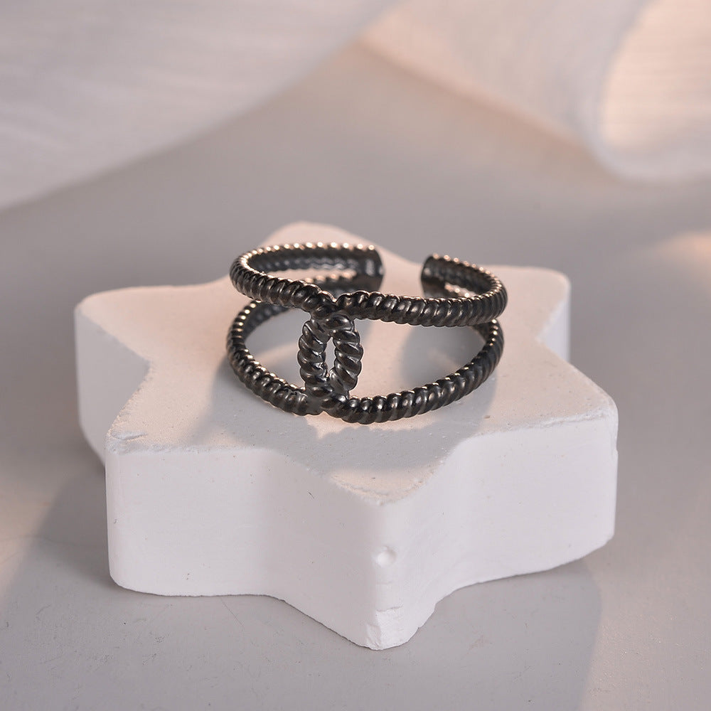 Stylish Couples Stainless Steel Geometric Ring Set