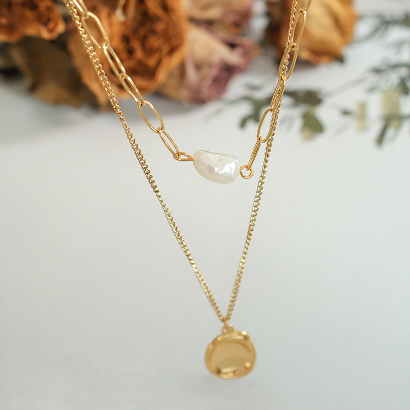 Pearlescent Double-Layer Collarbone Necklace with Niche Design
