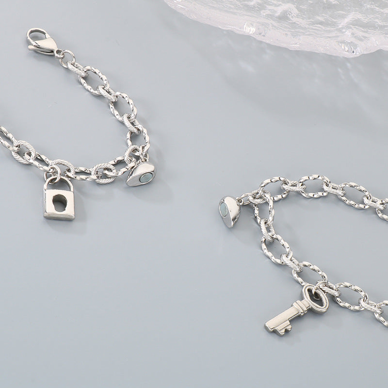 Key Love Magnet Titanium Steel Bracelet – Design Heart Lock Couple