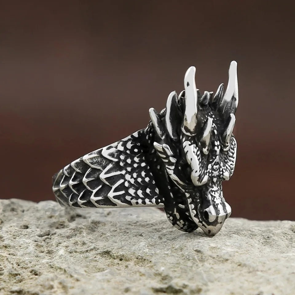 Viking Dragon Stainless Steel Men's Ring