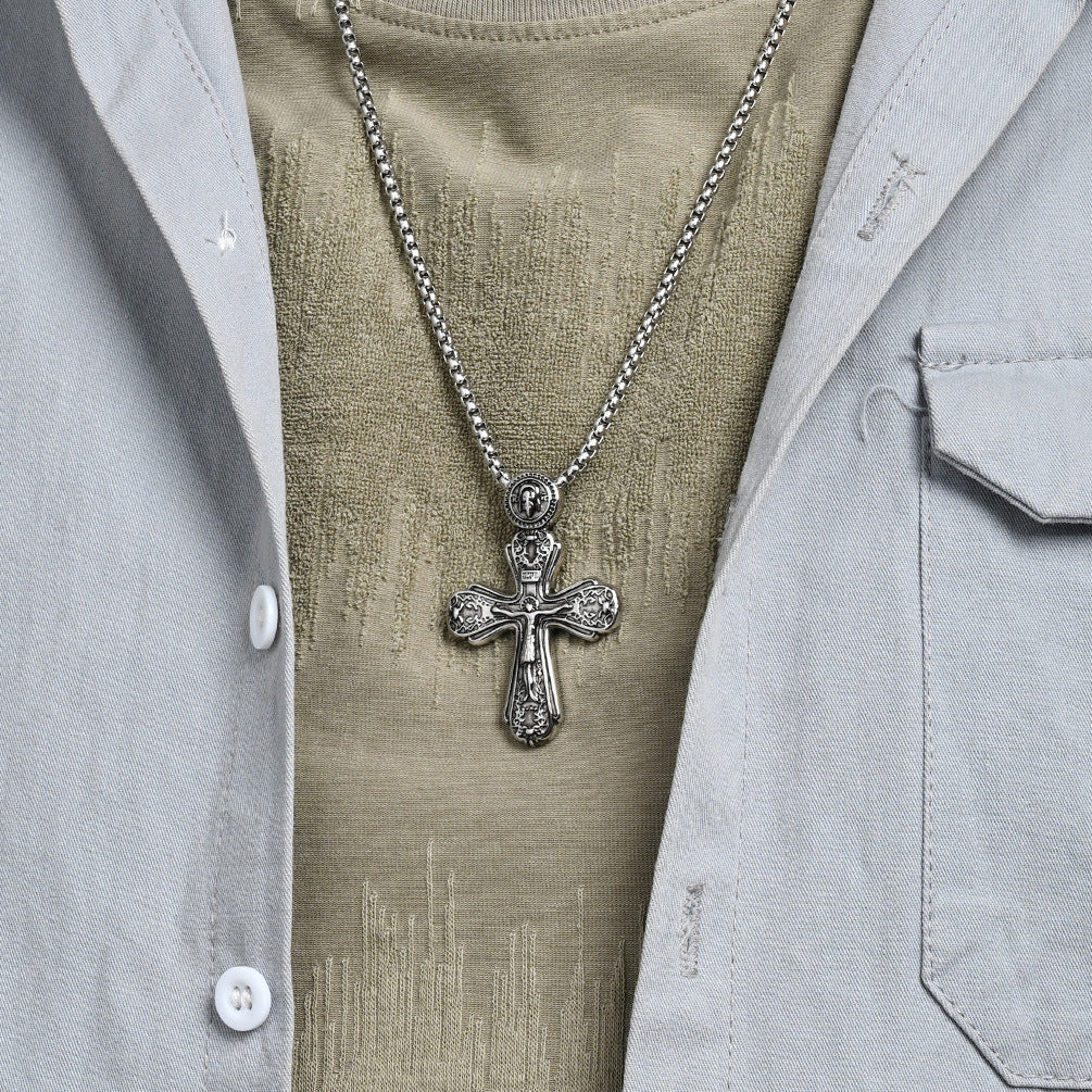 Planderful Gothic Saint Titanium Steel Pendant Necklace For Men And Women Unisex Retro Punk Jewelry