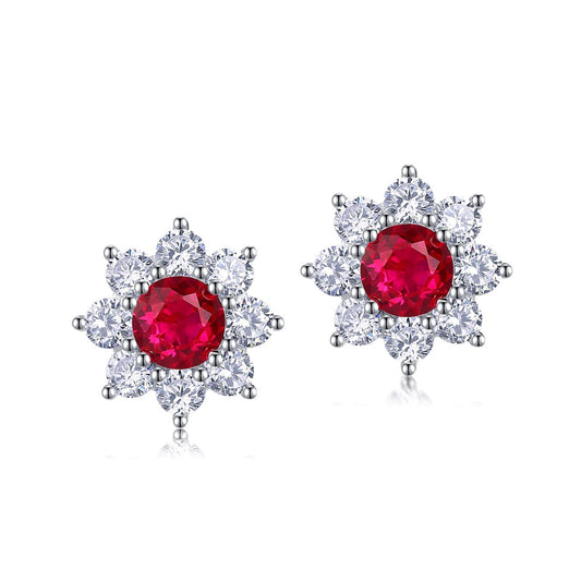 S925 Sterling Silver Lab-Grown Gemstone Sunflower Stud Earrings