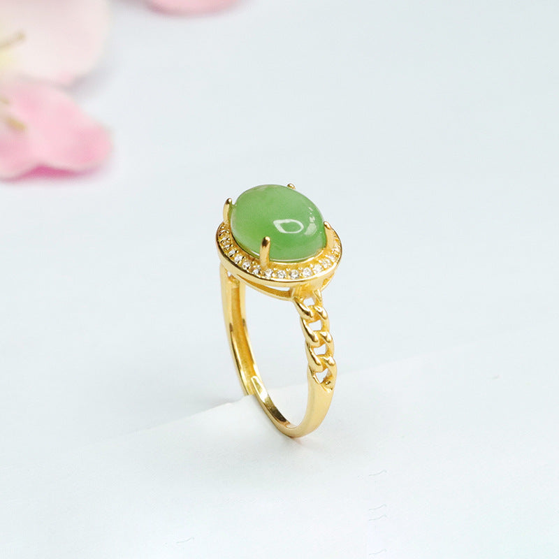 925 Sterling Silver Hetian Jasper Open Ring