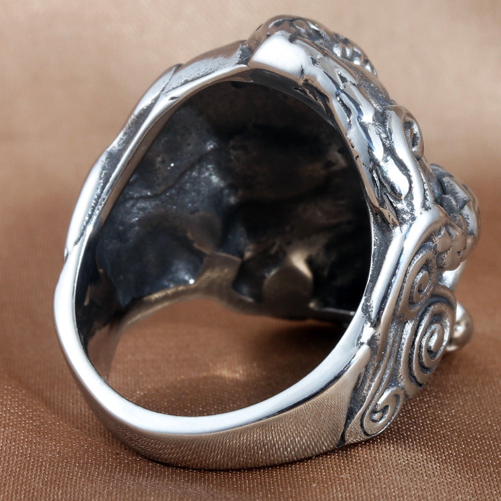 Titanium Steel Skull and Snake Ring for Men - Personalized Retro Trendy Accessories