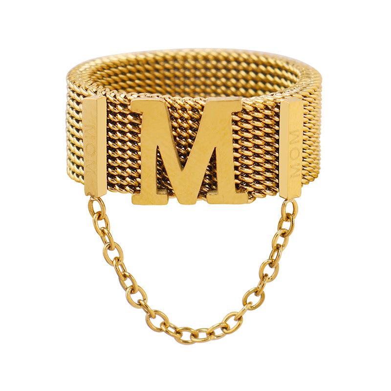 Extravagant Mesh Belt Fringed Chain Ring with Titanium Steel and Gold Accent