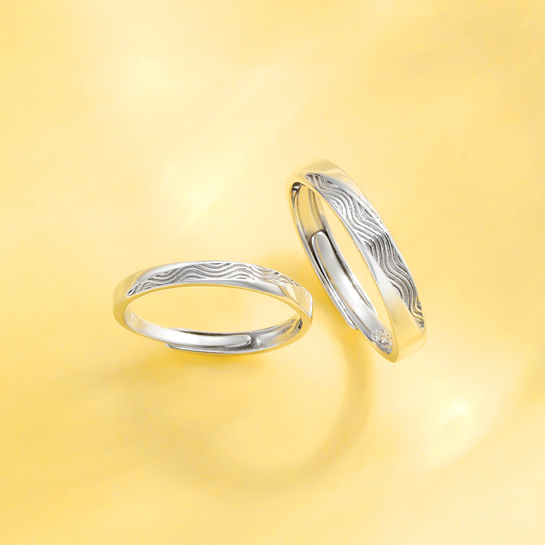 Planderful Wave Couple Pair Ring S925 Sterling Silver – High-Quality Retro Niche Design