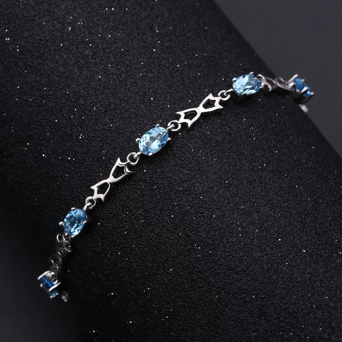Hollow Bud and Oval Natural Topaz Silver Bracelet