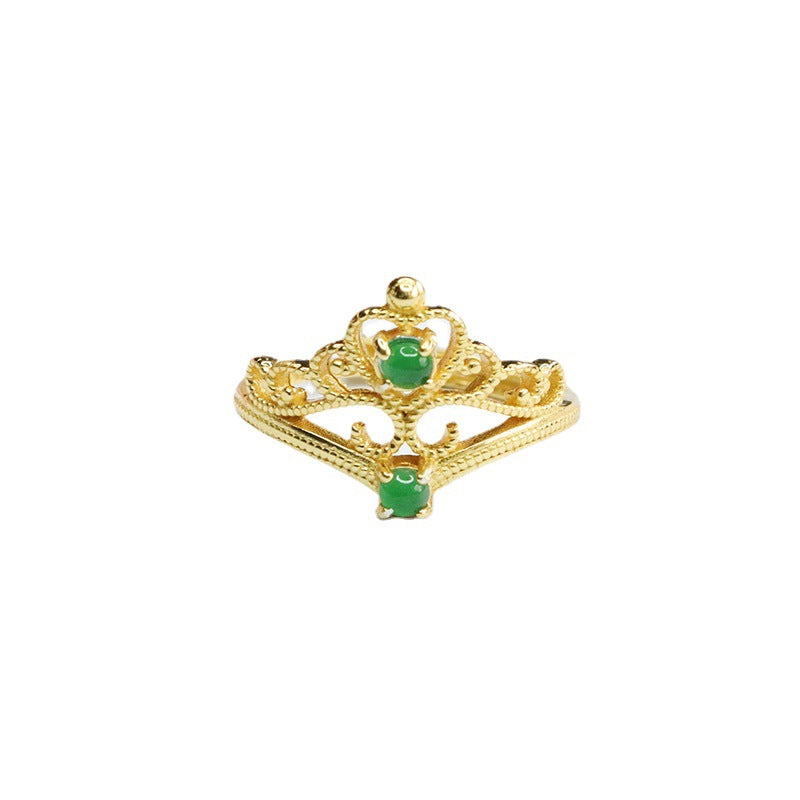 Icy Green Jadeite Double Cabochon Crown Ring