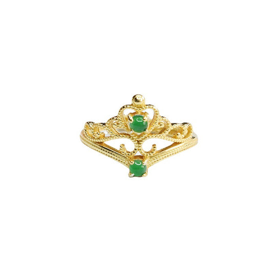 Icy Green Jadeite Double Cabochon Crown Ring