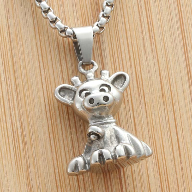 Punk-Inspired Vintage Titanium Steel Bear Pendant Necklace for Men