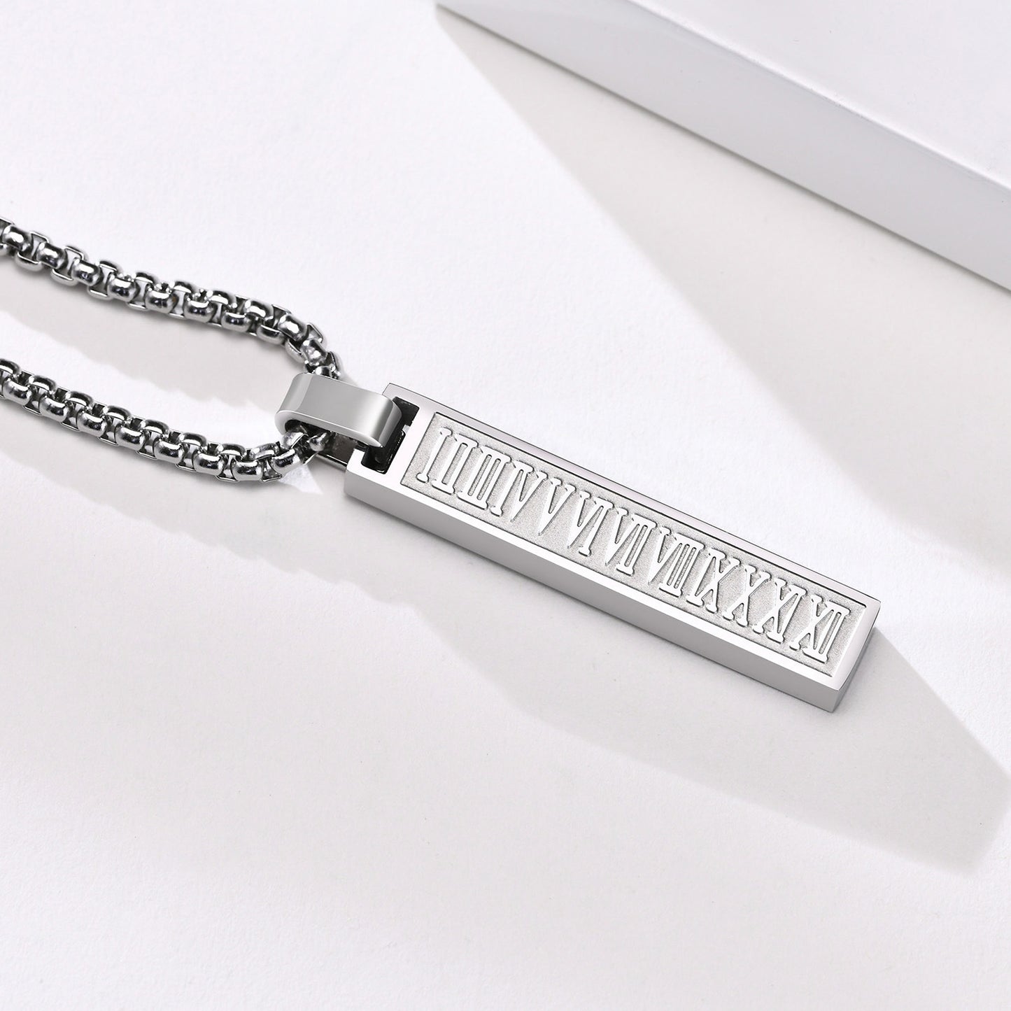 Stainless Steel Roman Numerals Geometric Necklace for Men