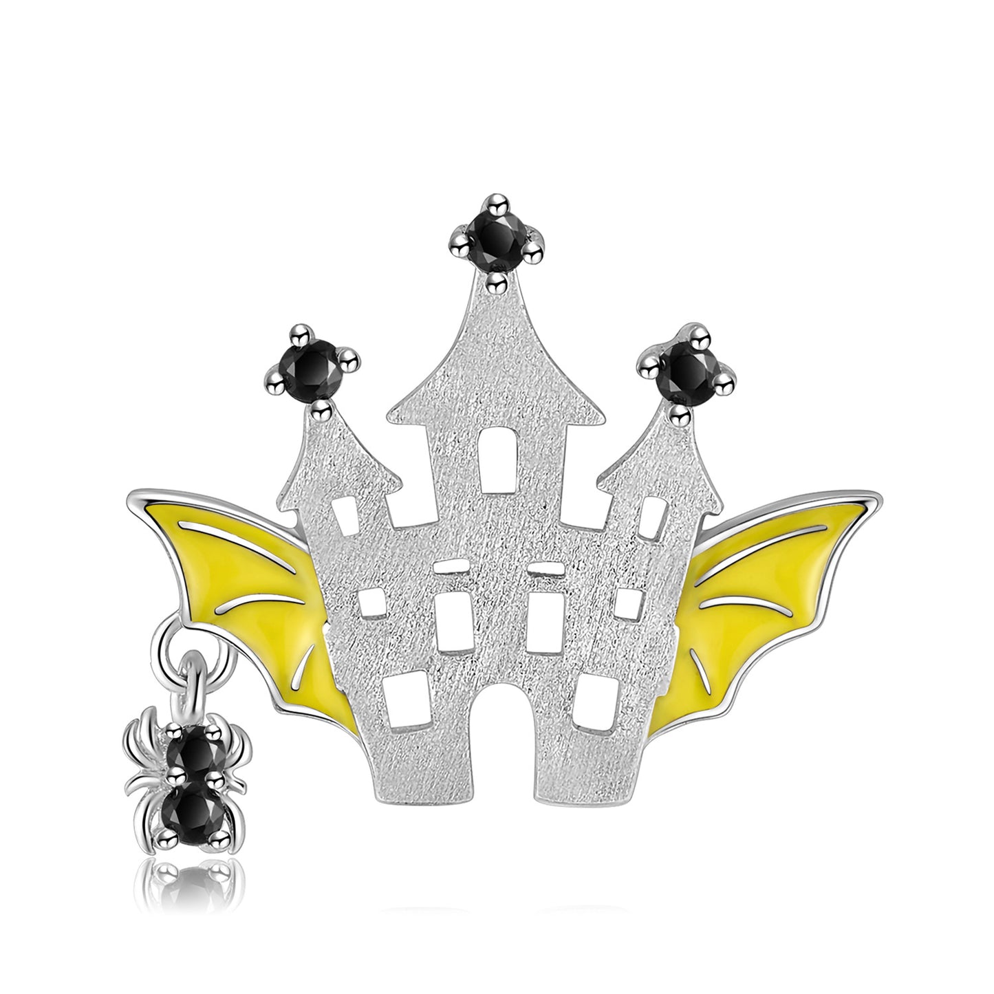 Halloween Cute Style Bat Castle Spider Zircon Silver Necklace