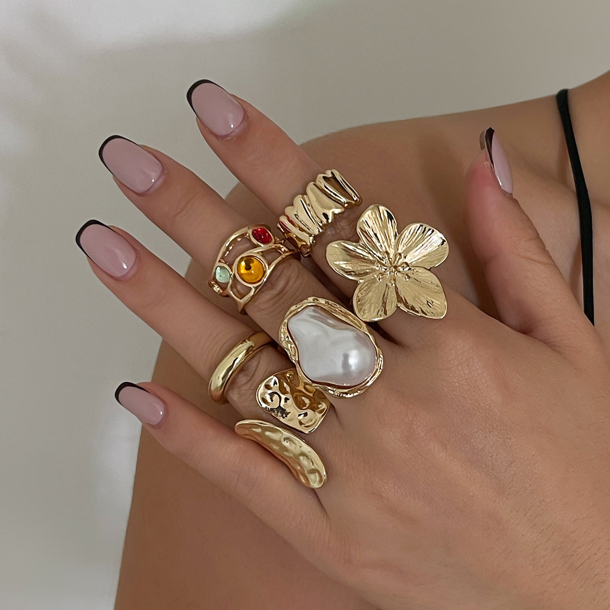 Planderful Vienna Verve Open Ring With Imitation Pearl Ring And Lava Design For Jewelry Lovers