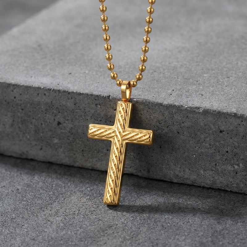 Vintage Round Bead Chain Sweater Chain Twist Cross Square Pearl Chain Stainless Steel Necklace