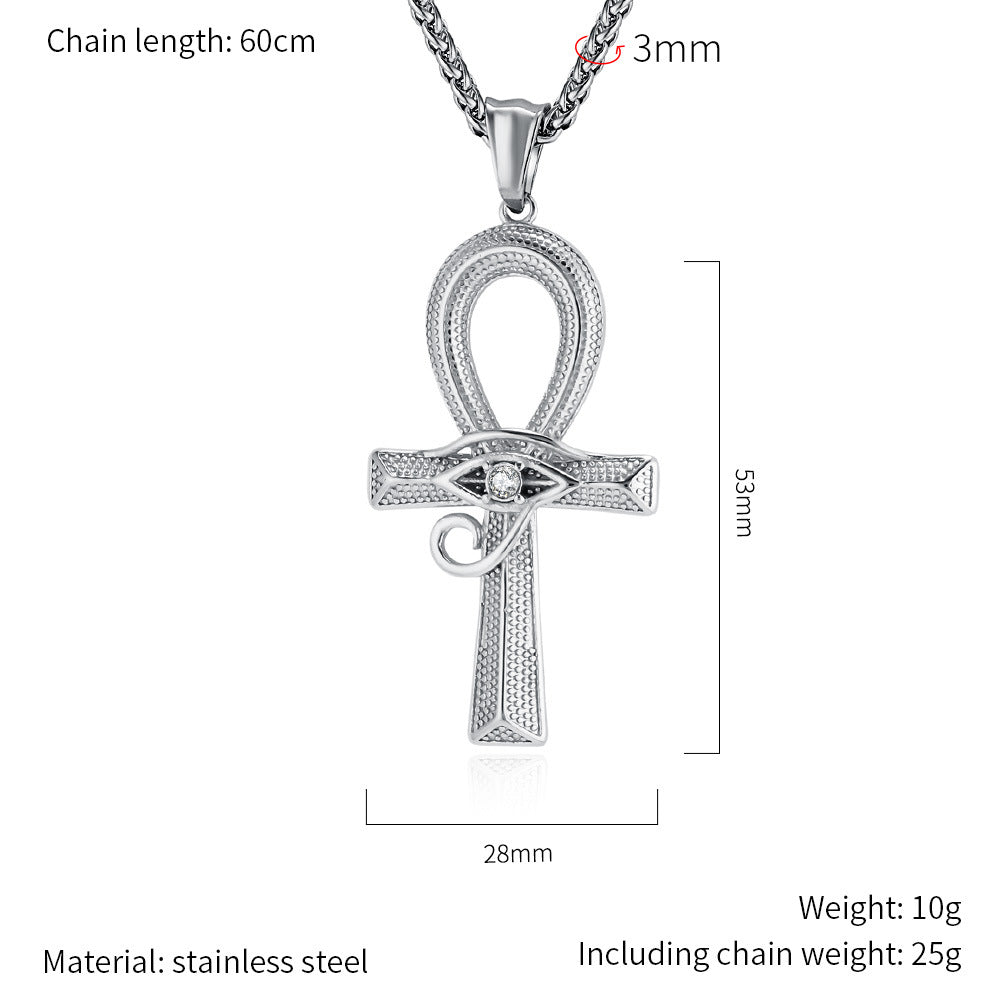 Planderful Eye Of Horus Ankh Cross Pendant Necklace For Hip Hop Fans Vintage Versatile